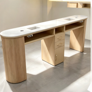 Mesa de Manicura Moderna Blanca para Salón de Belleza con Cajones de Almacenamiento, Doble Estación de Trabajo, Muebles de Belleza - Product Image 5