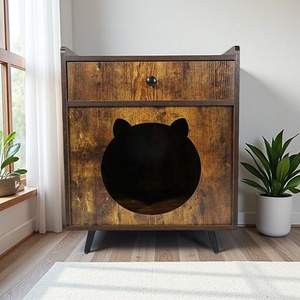 Casa para Gatos de Madera con Forma de Televisor <span class=keywords><strong>Retro</strong></span>, con Cajón y Caja de Arena Oculta, para Interiores - Product Image 1