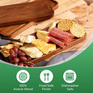 Plateaux en acacia brun massif 14 x 5,5 pouces, plateaux rectangulaires de grande taille, plateaux en bois pour aliments, plateau de charcuterie, plateau de service pour apéritifs - Product Image 3