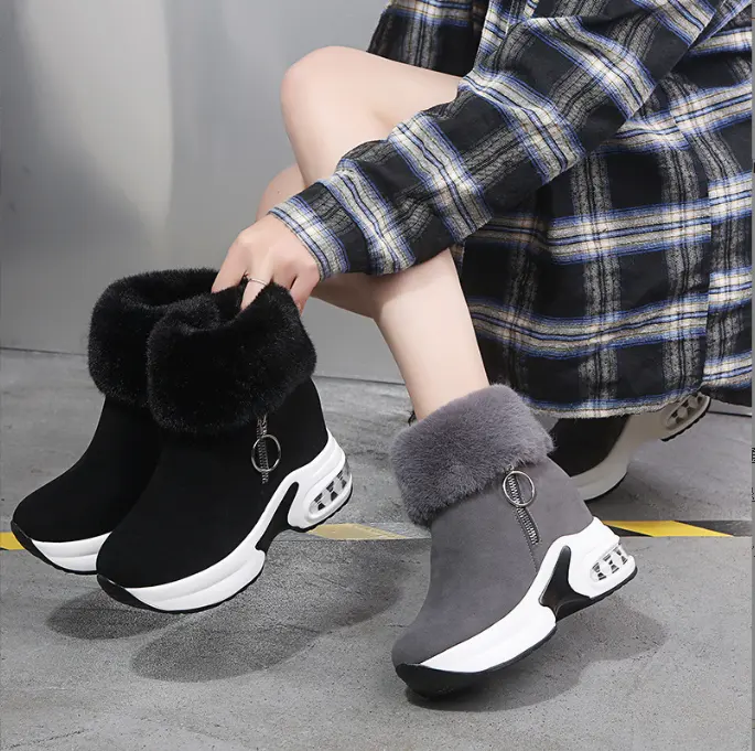 New plush side zipper Martin boots, thick soled women's short boots, snow boots 7750