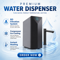 Distributeur d'eau RO 3-en-1 sous évier avec filtration 600G, eau glacée, eau chaude, compresseur et UV