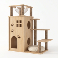 Villa pour chat moderne, luxueuse et durable |   Grande maison pour chat en bois, design capsule spatiale |   Plateforme d'escalade à 3 marches |   Poteaux en sisal |   Paw