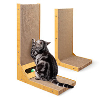 Planche à gratter pour chat en forme de L en bois et papier ondulé de qualité supérieure jouet à griffoir interactif à double usage emballé dans un carton