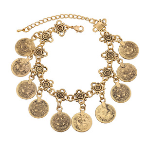 Vergoldetes Legierungs-Münz-Fußkettchen mit Retro-Persönlichkeit, Herzmuster und Perle als Geschenk, Hergestellt aus Messing, Silber und Edelstahl - Product Image 3