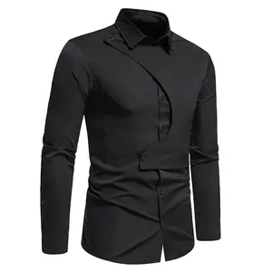 Vintage formale Herren lange Ärmel weiß schwarz Arbeits hemden benutzer definierte Logo Herren bekleidung Blank Plain Dress Shirt