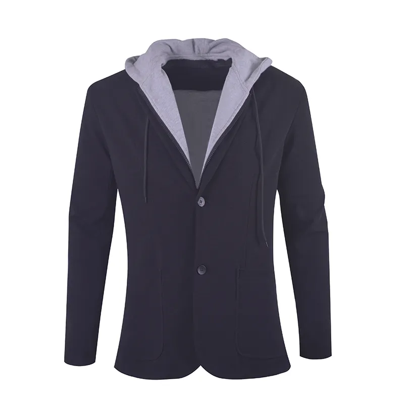 Blazer noir personnalisé pour hommes, manteau de Sport 100% Polyester avec capuchon, vente en gros