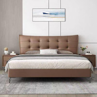Nouveau Lit de Mariage Moderne de Luxe Nordique en Cuir Véritable 2026, Lit Double 1,5m/1,8m pour Chambre Principale