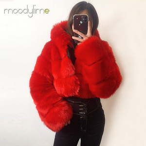 Custom Eco-friendly <strong>Women's</strong> Winter Coat Vintage Print Croptop Fake Fox Fur Short Woolen Overcoat