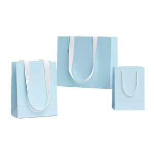 Cao cấp biểu tượng tùy chỉnh cầm tay Thẻ trắng túi giấy kem phong cách ánh sáng màu xanh bao bì túi quà tặng cho cửa hàng quần áo ban ngà 5 cái - Product Image 1