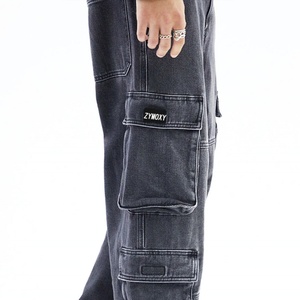 Pantalones Cargo Vaqueros Anchos de Mezclilla Pesada con Múltiples Bolsillos y Lavado Ácido para Hombre - Estilo Jogger Personalizado de Fábrica - Product Image 5