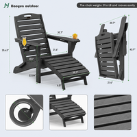 Chaise Adirondack pliable en HDPE toutes saisons avec repose-pieds rétractable et porte-gobelet, chaise longue d'extérieur pour patio et bord de piscine