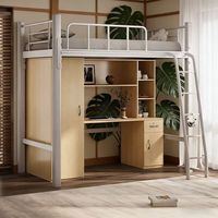 Meuble de rangement industriel haut de gamme en acier et bois avec tiroirs, étagères, étagères d'escalier, étagères de placard, armoire et lit mezzanine double