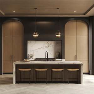 Gabinetes de Cocina de Estilo Europeo de Lujo Ligero, Personalizados, MDF, Isla Integrada con Barra, Incluye Fregadero, Suministro para Proyectos de Renovación - Product Image 2