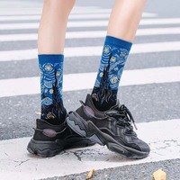 Vente en gros de chaussettes d'art en coton pour hommes, style Harajuku, célèbre peinture, chaussettes de mode vintage 3d de créateur