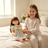 Poupée réaliste reborn de 22 pouces avec corps entièrement en vinyle, cheveux longs bruns, robe florale, visage en silicone, jouet pour enfants, cadeau pour filles
