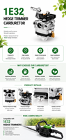 1E32 Auto-Start Heckenschere Vergaser OEM-Ersatzteil 2-Takt Benzinmotor-Teil für Gartenschere & Benzingenerator