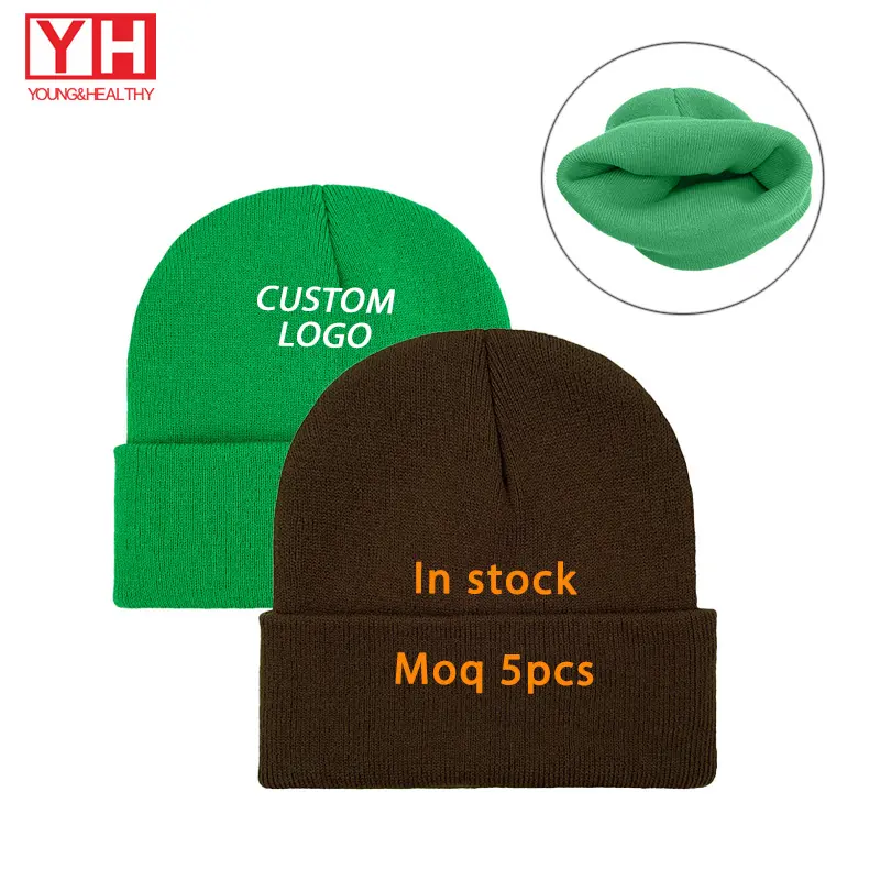 Cappello a cuffia in maglia invernale da pescatore con fiber acriliche personalizzate con Logo ricamato caldo cappello a maglia semplice