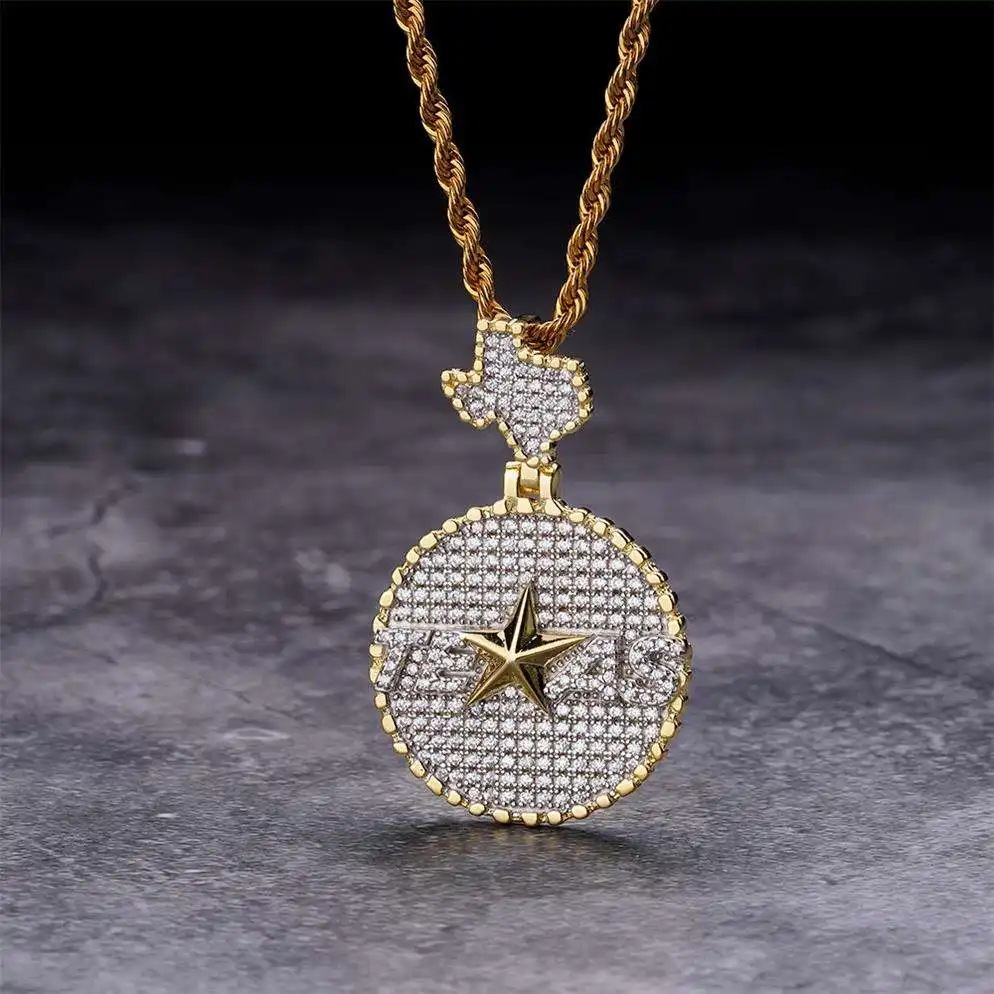 American Texas State 14K Gold Plated Texas Custom Pendant Charm Metal 2d 3d Logo Letter Pendant Necklace For Men