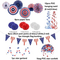 Kit de décoration patriotique bleu et rouge pour la maison : bannière, ballons, éventails en papier pour Halloween, 4 juillet, Fête de l'Indépendance américaine, cadeau