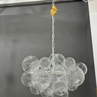 Lustre moderne en verre côtelé en forme de boule, soufflé à la main, avec globe transparent en forme de bulle, abat-jour en albâtre LED, suspension E12