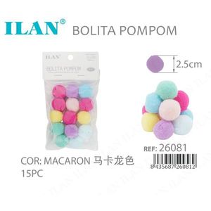 Ilan Bolita Pompom 2.5Cm Colore Macaron 15 Pezzi Decorazioni Artigianali - Product Image 3