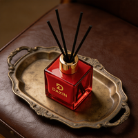 Bouteilles en verre pour diffuseur de parfum, 50 ml, 100 ml, 150 ml, forme carrée, couleur rouge, avec logo personnalisé, fourniture d'usine