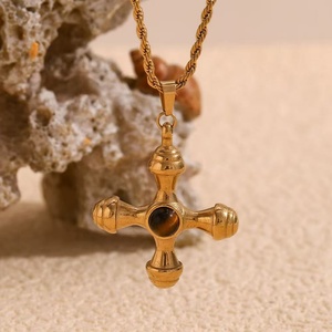 Hot Sales Dainty PVD Plated Natural Stone Pendant Necklace Crystal Stainless Steel <b>Cross</b> Necklace - Product Image 4