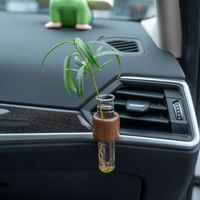 Vas Bunga Hidroponik Tabung Kaca Sederhana dari Kayu Solid dengan Klip Ventilasi Mobil, Logo Dapat Disesuaikan, Dekorasi Tanaman untuk Lubang Udara Mobil