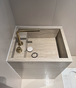 Premium Beige Travertine Marble Stone <b>for</b> Bathroom Vanity <b>Sink</b> with Vessel Basin Modern Freestanding - Product Image 1