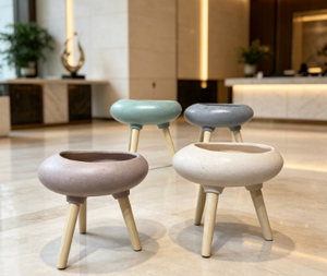Ceramic <b>Flower</b> <b>Pots</b> with Wood Legs Minimalist Lightweight Durable Waterproof Indoor/Outdoor Home Garden Planters Set of 4 - Product Image 3