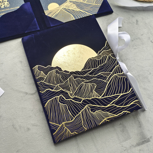 Juego de invitaciones personalizadas de terciopelo rosa con relieve dorado para trousseau de boda, tarjeta de votos de boda de acrílico - Product Image 6