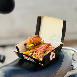 Venta al por mayor barato personalizado impreso para llevar Caja <span class=keywords><strong>De</strong></span> Hamburguesas papel Kraft patatas fritas hamburguesa cajas <span class=keywords><strong>de</strong></span> comida - Product Image 1
