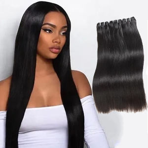 Ham Kütikül Hizalı Remy Bakire İnsan Saç Demetleri 7A Kalite Tek Donör Brezilya Saçı Doğal Renk # 1B İşlenmemiş - Product Image 1