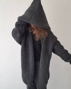 Tay dệt kim Chunky sợi trùm đầu cardigan Áo len tạo ra một ấm cúng và thoải mái mùa thu mùa đông nhìn hoodie phù hợp với dòng dài đan - Product Image 1