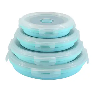 HYRI 2024 New 4-Piece Food Storage Container Collapsible Round Colorful Household Kitchen Kids Custom Silicone Lunch Box
