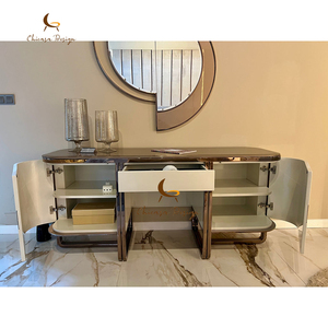 <span class=keywords><strong>Console</strong></span> de luxe à bords incurvés en <span class=keywords><strong>laque</strong></span> blanche avec garniture en métal or rose, meuble d'entrée moderne - Product Image 2