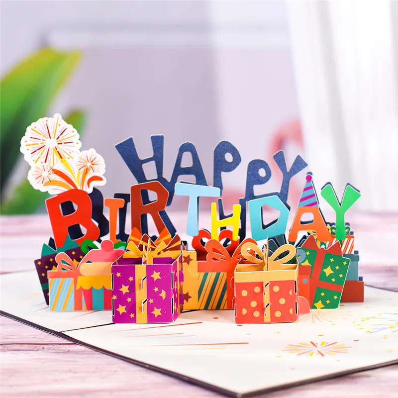 Tarjeta de feliz cumpleaños para niñas, niñas, esposas, tartas de cumpleaños en 3D, tarjetas de felicitación Pop-Up, postales, regalos con sobre