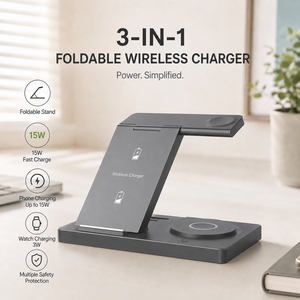 ที่วางโทรศัพท์ 3 in 1 แท่นชาร์จไร้สายแบบพับได้ 15W ขดลวดคู่ พร้อมแผ่นรองนาฬิกา จัดตำแหน่งแม่เหล็ก ชาร์จเร็ว - Product Image 5