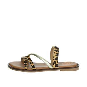 Sandalias Planas para Mujer Porronet, Color Marrón Dorado con Estampado de Leopardo, Zapatos de Verano con Tiras - Product Image 1