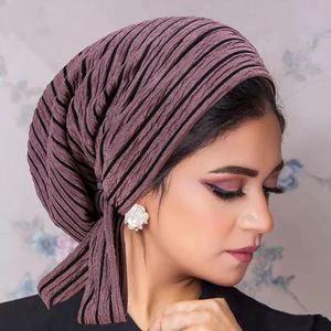 Chapeau Turban Long en Polyester pour <span class=keywords><strong>Femme</strong></span>, Bonnets Chimio Rayés 10 Couleurs, Foulards Ethniques Confortables - Product Image 4