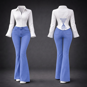 Camisa Blanca de Corte Regular para Mujer, Formal de Oficina, con Cuello Abotonado, Manga Larga y Logotipo en la Parte Delantera - Product Image 3