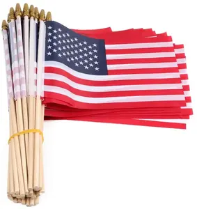 Small American Flags on Stick 8 x 5.5 Inch Small US Flags/Mini American Flags/American Hand Held Stick Flags