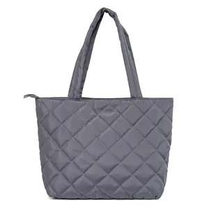 New arrival shoulder shopping puffy bags for lady portable quilted pattern puffer tote bag for women