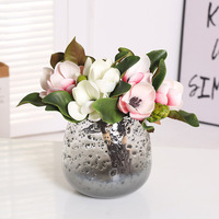Bouquet de fleurs artificielles de magnolia nouées à la main, toucher réel, fausses fleurs de magnolia pour vase de table, décoration de mariage, arrangement floral