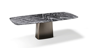 Set da Pranzo di Lusso per 6 Persone, <span class=keywords><strong>Tavolo</strong></span> in Acciaio Inox con Piano in <span class=keywords><strong>Marmo</strong></span> Nero, Oro e Pietra Sinterizzata Bianca, Estensibile, con Sedie - <span class=keywords><strong>Marmo</strong></span> Nero e Oro - Product Image 4