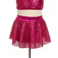 Traje de Jazz y Tap para Niñas, Ropa de Baile para Escenario, Top Corto Halter Rosa Intenso con Falda Skater para Hip Hop y Cheerleading
