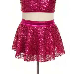 ชุดเต้นแจ๊สสำหรับเด็ก ชุดเต้นบนเวทีเด็ก เสื้อครอปสีชมพูสดแบบผูกคอ พร้อมกระโปรงสเก็ตเตอร์ สำหรับฮิปฮอปและเชียร์ลีดเดอร์ - Product Image 4