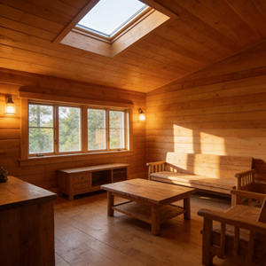 Cabane en bois rustique préfabriquée, prête à être habillée, avec vue sur le lac, <span class=keywords><strong>chalet</strong></span> avec fenêtres panoramiques et lucarne - Product Image 2