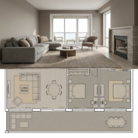 Service de conception d'intérieur complet professionnel Pavone pour salon [Contreplaqué/Placage] – Rendu 3D moderne minimaliste taupe CE