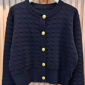 Cardigan en <span class=keywords><strong>mohair</strong></span> bleu foncé tricoté style vintage avec motif logo sur le devant, anti-boulochage, pour femme - Product Image 5